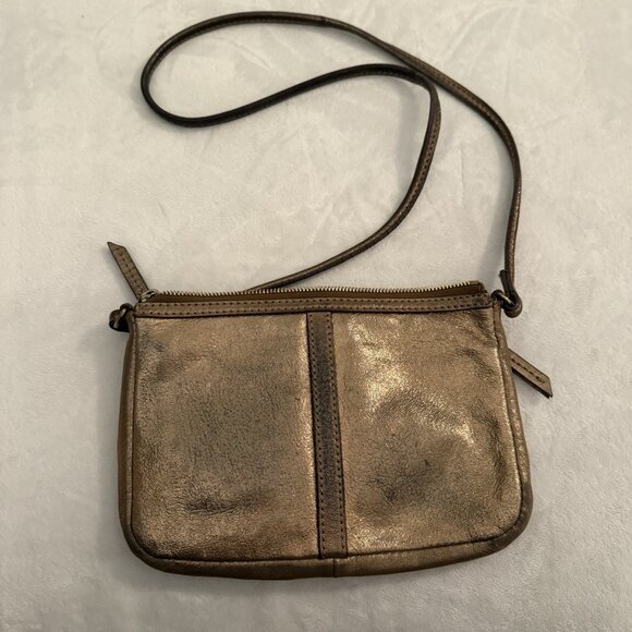 Fossil Erin Small Top Zip Metallic Bronze Rose Gold Crossbody Purse Shoulder Bag - Picture 4 of 10